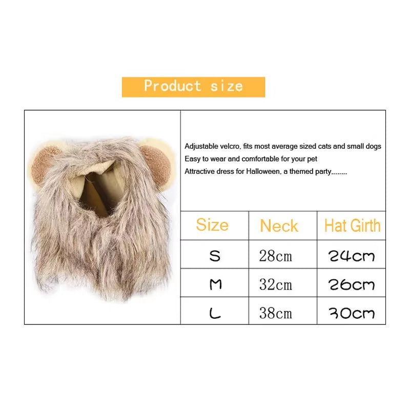 Adorable Pet Costume: Cat Wig Lion Mane Hat with Ears for Dogs and Cats - Perfect for Parties and Cosplay