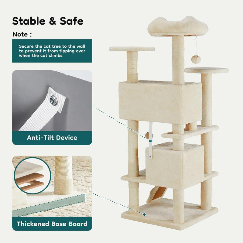 Cat climbing shelf with anti-tilt device and thickened base for stability and safety.