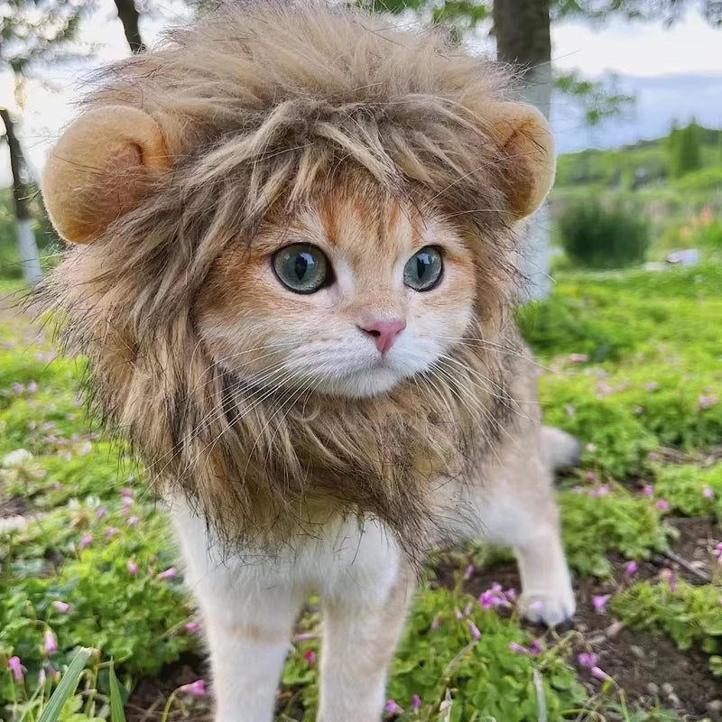 Adorable Pet Costume: Cat Wig Lion Mane Hat with Ears for Dogs and Cats - Perfect for Parties and Cosplay