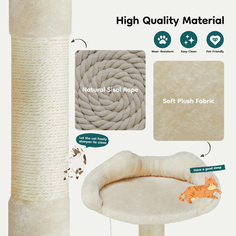 Cat climbing shelf with plush fabric and sisal rope for scratching and comfort.