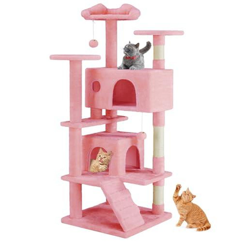 Cat Climbing Shelf with multiple platforms, scratching posts, and cozy houses for play and relaxation.