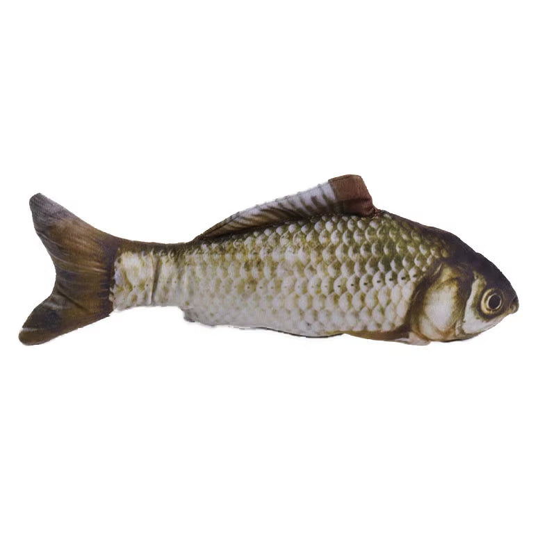 Realistic fish-shaped catnip chew toy for cats and small dogs.