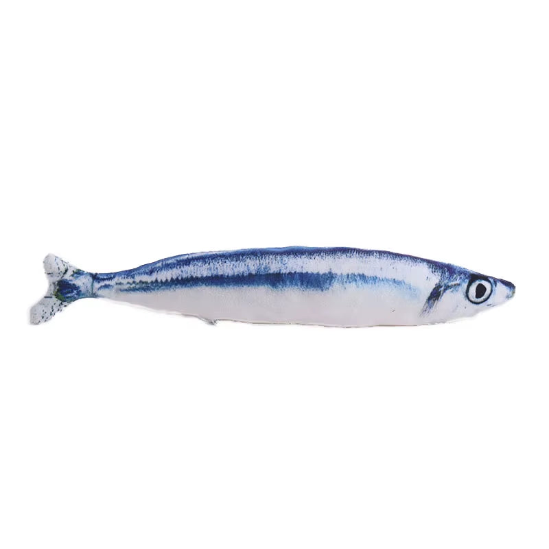 Realistic fish-shaped catnip chew toy for cats and puppies, MeowEssentials™ plush.