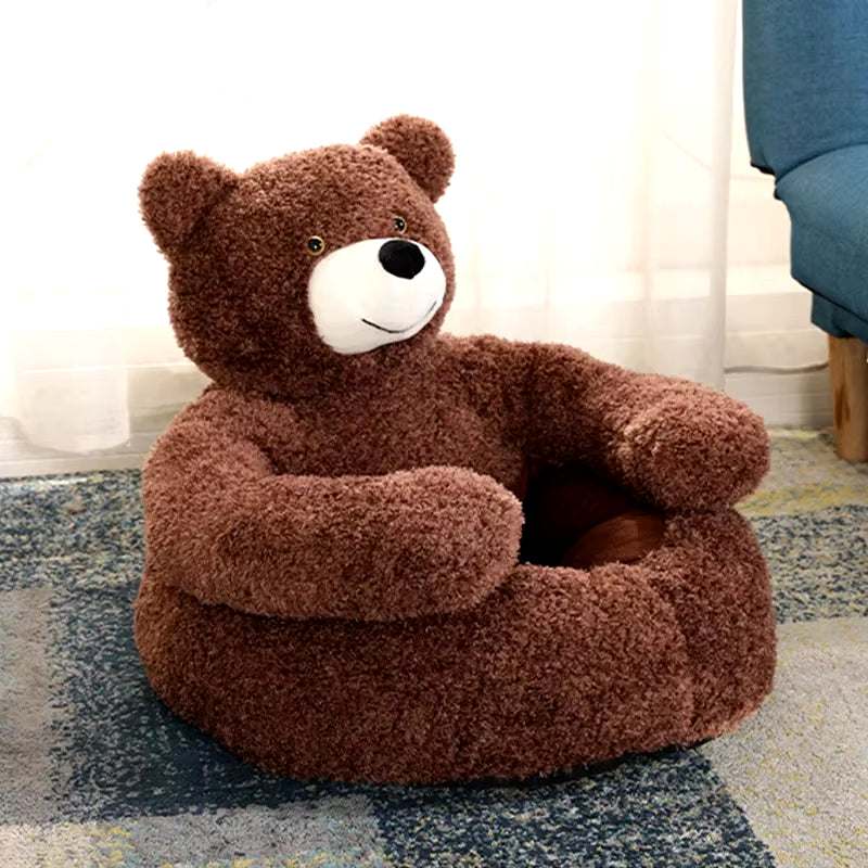 Ultra soft bear-shaped cat bed with plush design and removable cushion.
