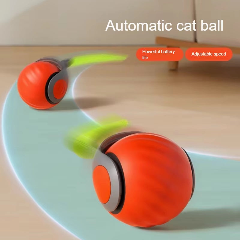 Interactive Automatic Rolling Ball Toy for Cats with Faux Tail, USB Rechargeable Smart Electric Teaser and Training Device