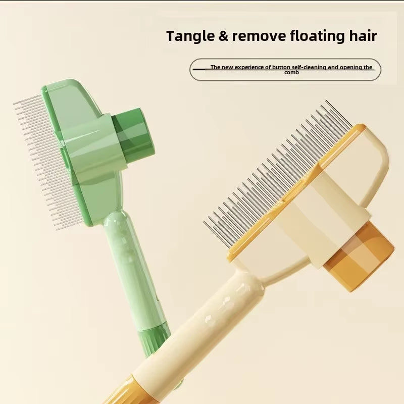Cat and Dog Grooming Comb for Knot Removal and Self-Cleaning - Long Hair Pet Grooming Tool with Flea Removal Features