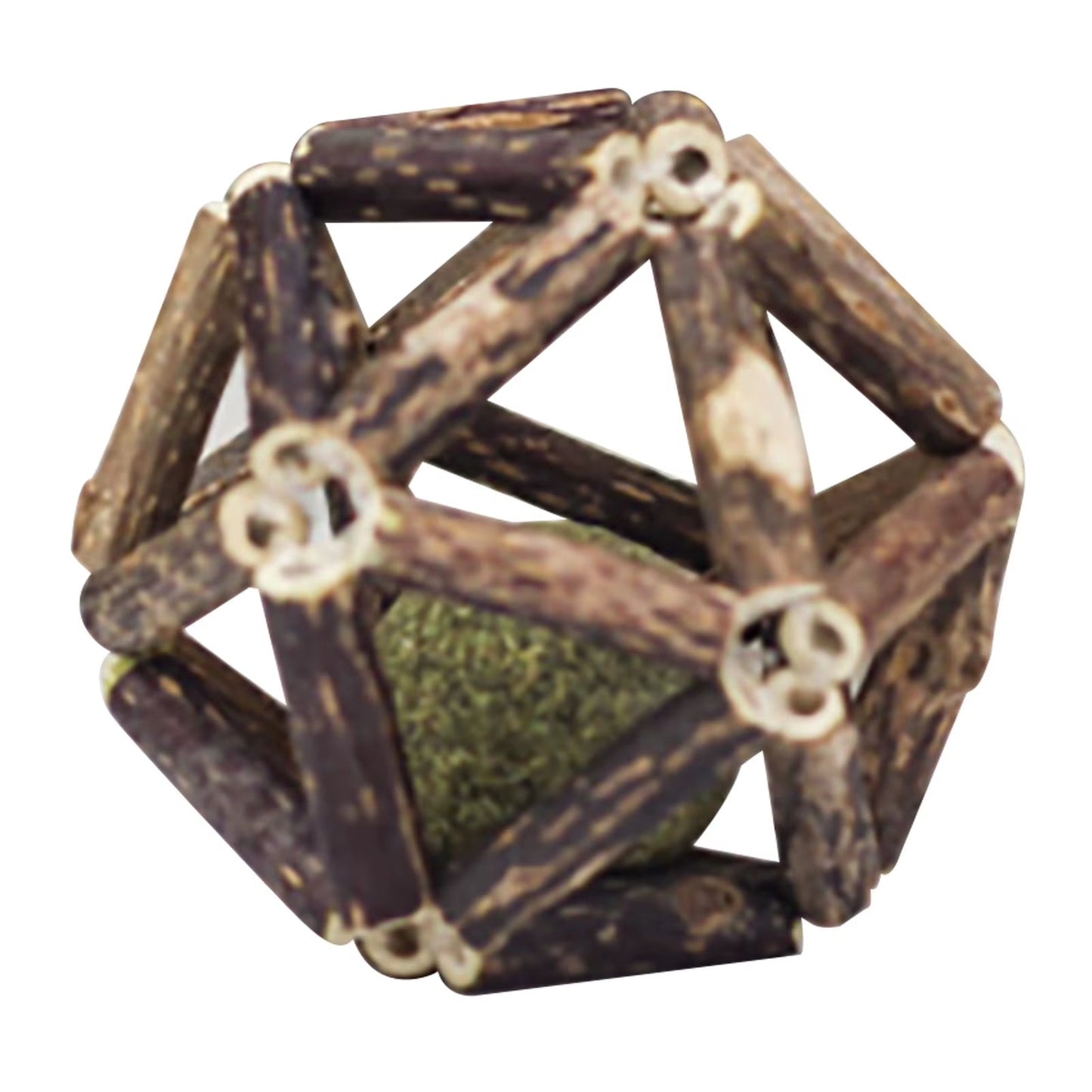 Catnip-infused wooden ball for cats, promoting dental health and playfulness.