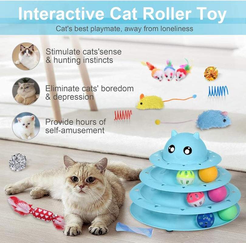 24 PCS Cat Toys Set with Cat Roller, Mice, Balls, and Feather Teaser for Interactive Play
