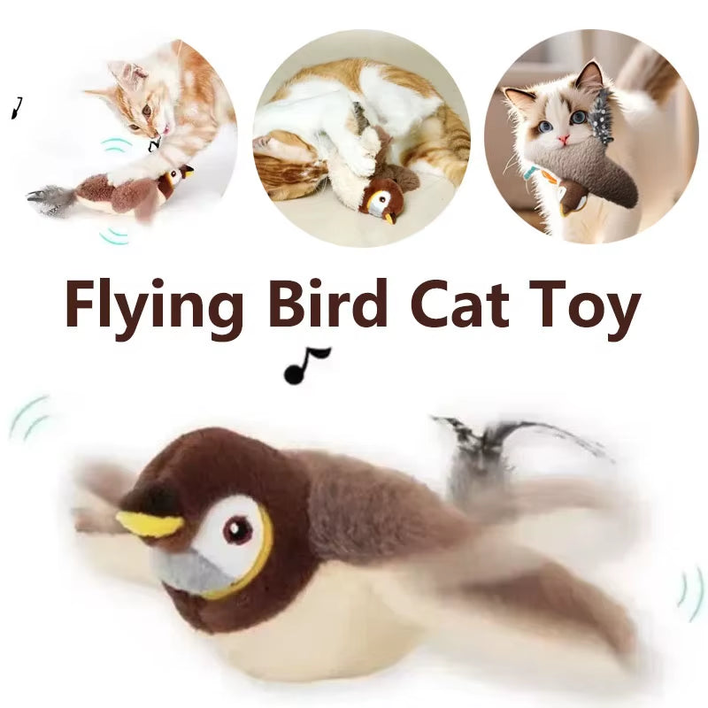 Interactive flapping bird cat toy with sound, USB rechargeable, ideal for indoor cats, Purr-fect Fun.