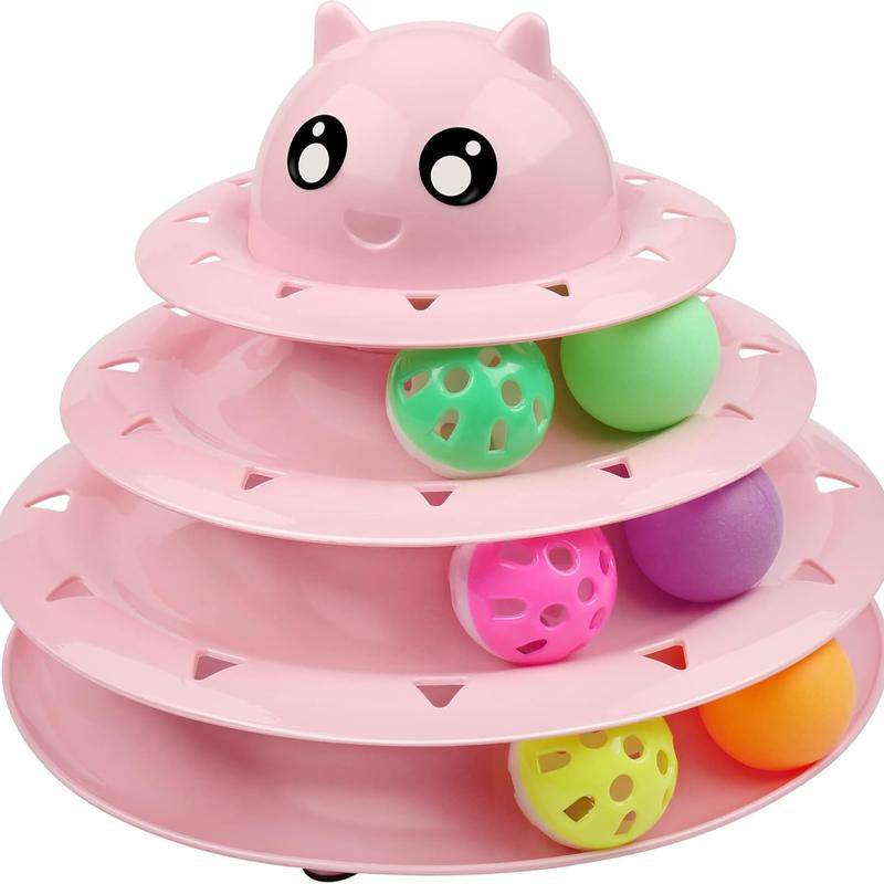 24-pack cat toy tower with colorful rolling balls for interactive feline play.