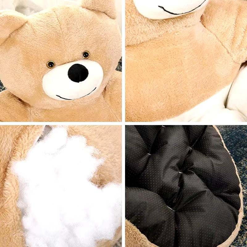 Ultra soft bear-shaped cat bed with plush fabric, detachable cushion, and non-slip base for comfort and security.