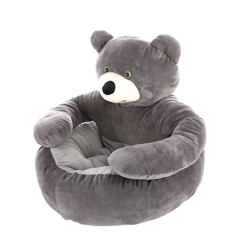Ultra soft bear-shaped cat bed with removable cushion.