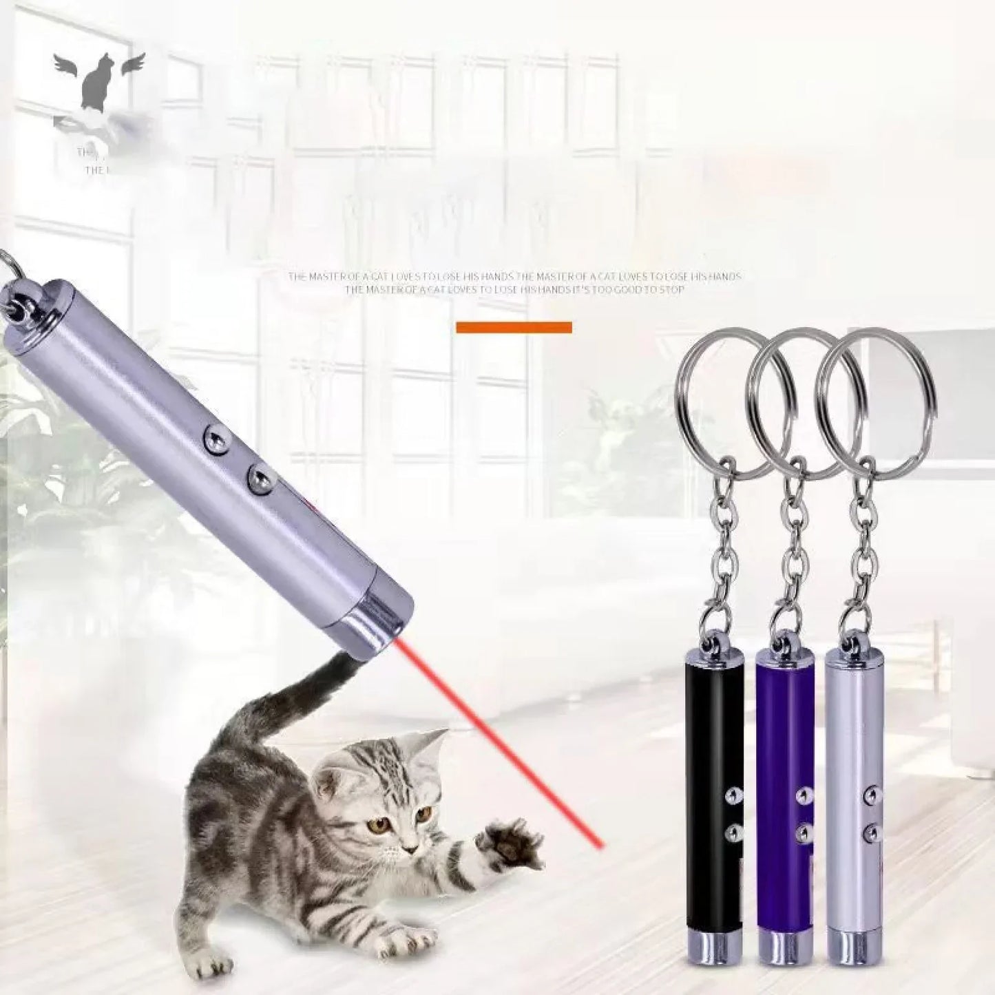 MeowMotion™ LaserLeker in use, activating playful cat with compact LED red point design.