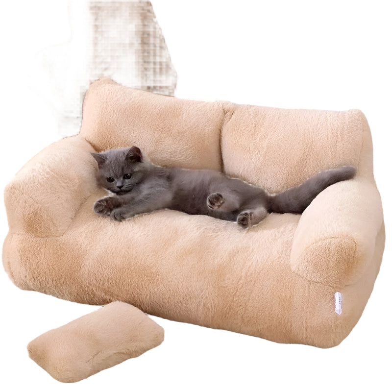 Luxury cat bed in plush upholstery with elegant sofa design for ultimate comfort.