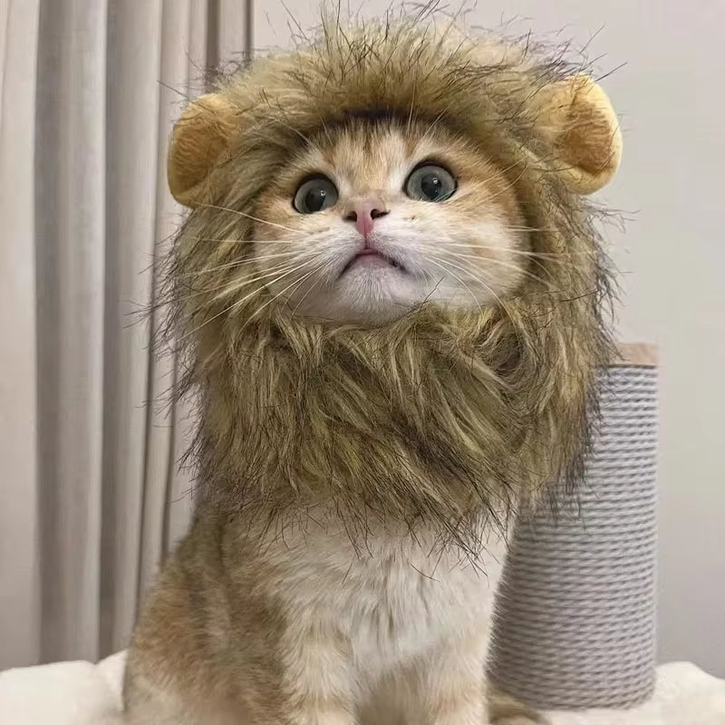 Adorable Pet Costume: Cat Wig Lion Mane Hat with Ears for Dogs and Cats - Perfect for Parties and Cosplay