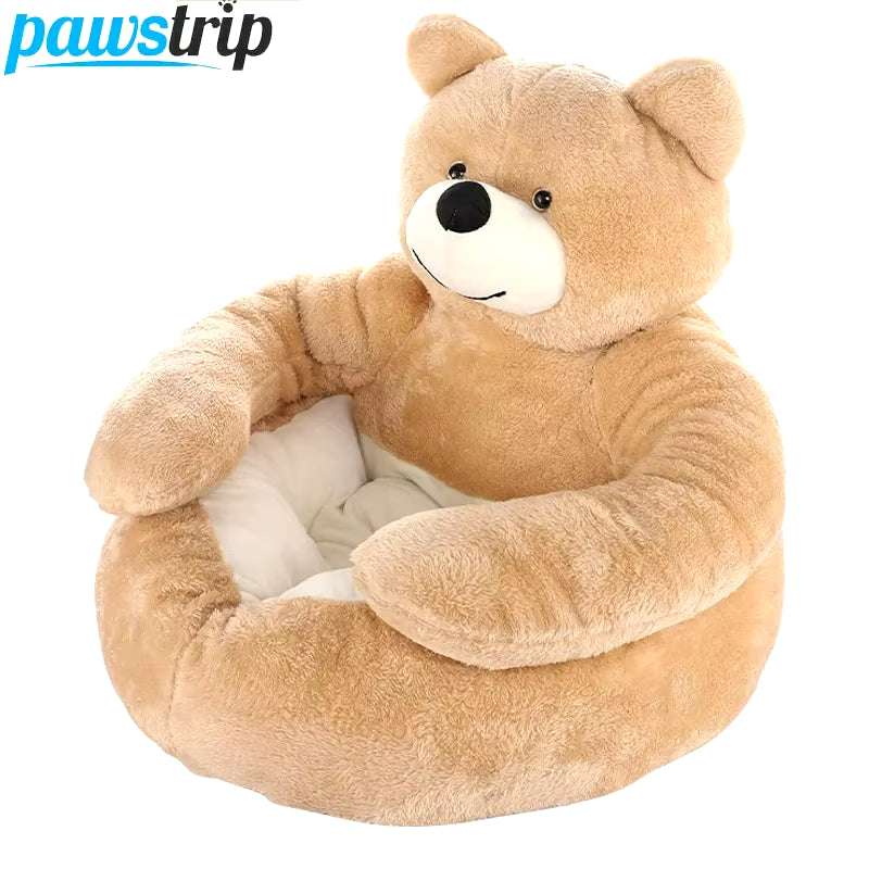Ultra soft bear-shaped cat bed, half-enclosed design with removable cushion, by PurrComfort™.