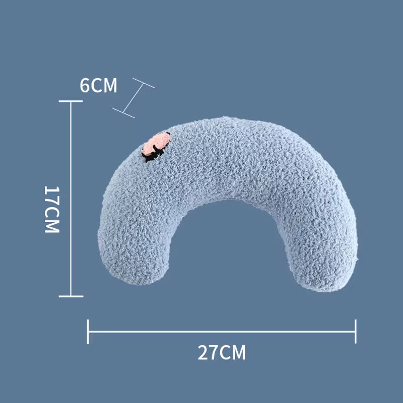 U-Shaped cat pillow for small pets, supportive and soft in blue.