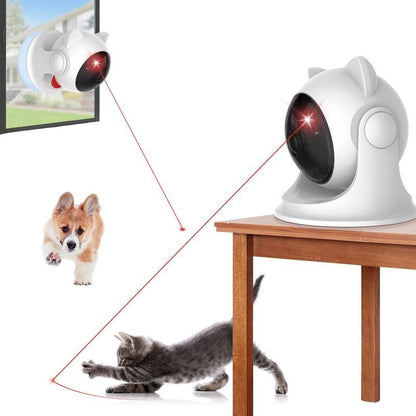 Automatic cat laser toy with adjustable speeds for interactive play; triggers hunting instincts, keeps pets entertained.