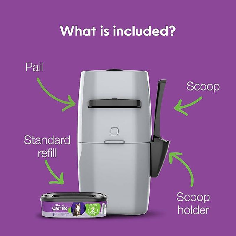 Litter Genie Litter Genie Standard Pail (Silver) | Cat Litter Box Waste Disposal System for Odor Control | Includes 1 Square Refill Bag