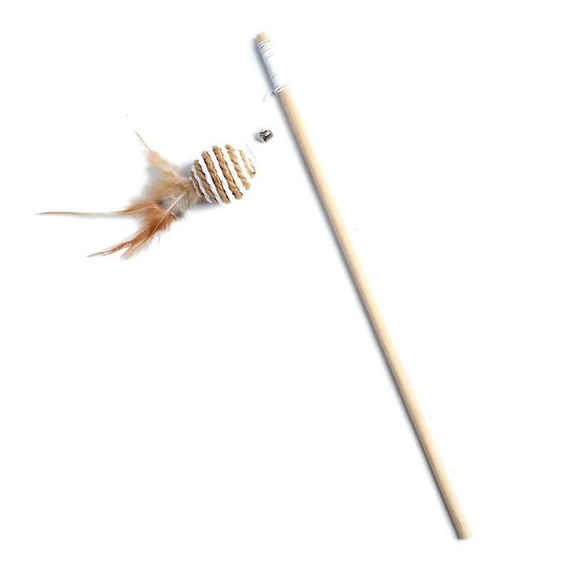 Colorful Feather Cat Toy with Wooden Stick for Interactive Play