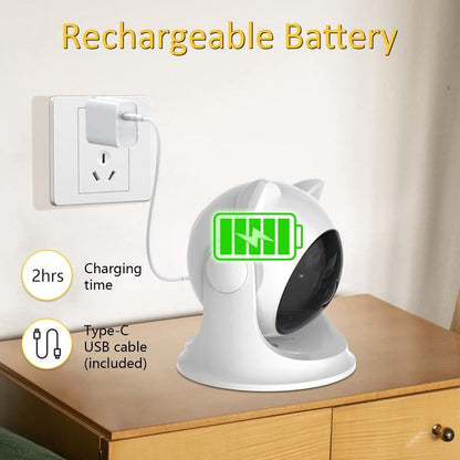 Rechargeable automatic cat laser toy with Type-C USB charging, white compact design.