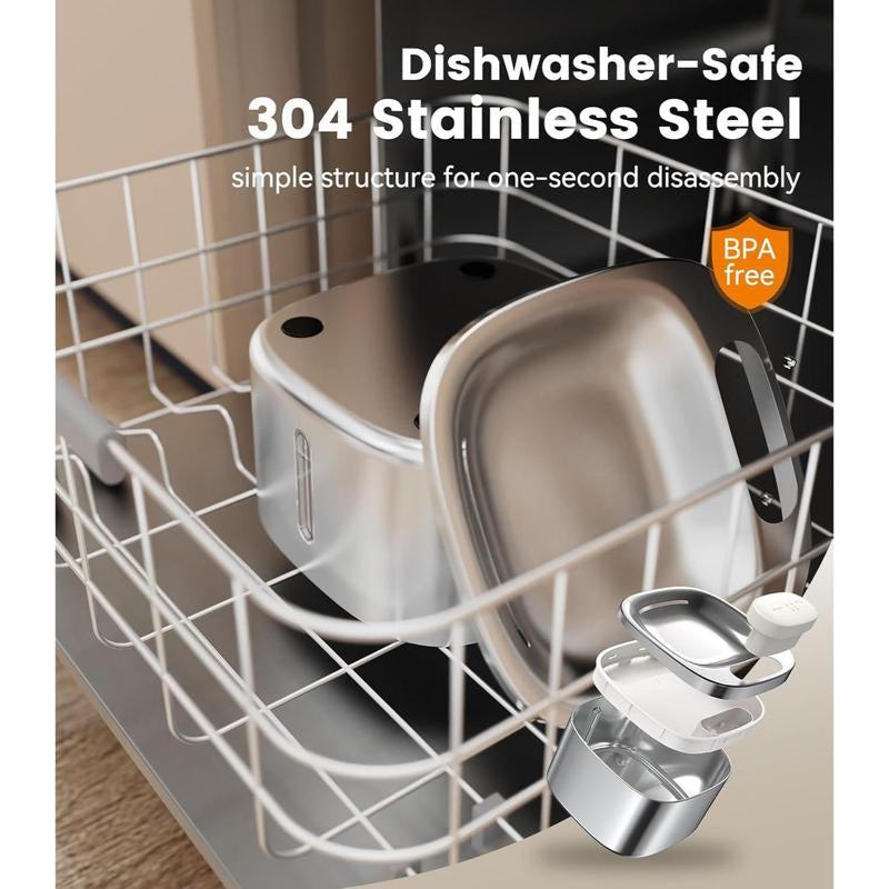 Dishwasher-safe stainless steel cat water fountain, BPA-free, featuring simple disassembly for easy cleaning.