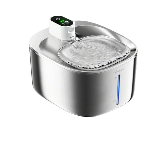 Automatic wireless cat water fountain, stainless steel, 4L capacity, quiet operation, smart modes, includes filter, USB-C adapter, cleaning tools.