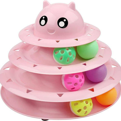 24-pack cat toy tower with colorful rolling balls for interactive feline play.