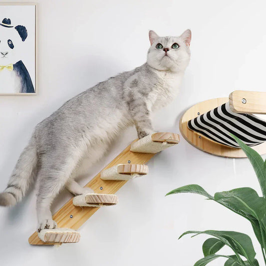 3-Piece Wall-Mounted Cat Hammock & Scratching Post Set