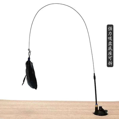 Interactive cat toy with feathers on a flexible wand, designed for engaging play and enhancing bond with cats.