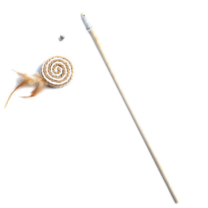 Colorful Feather Cat Toy with Long Wand and Rope Coil.