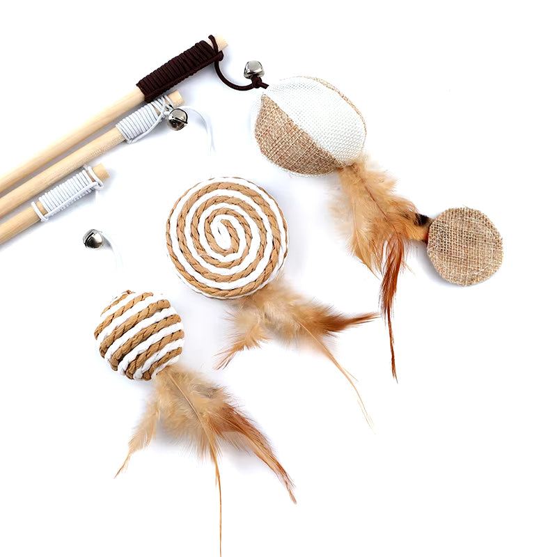 Colorful Feather Cat Toy with Sticks for Interactive Play and Exercise.