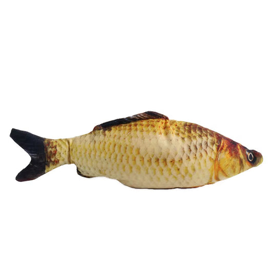 Realistic fish-shaped catnip chew toy, ideal for cats and small dogs, made of plush with zipper for catnip insertion.