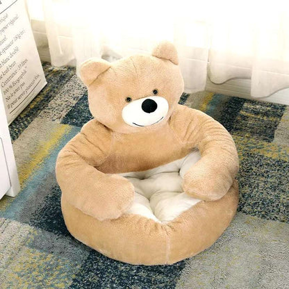 Ultra soft bear-shaped cat bed with removable cushion, semi-enclosed design, non-slip bottom, and plush material.