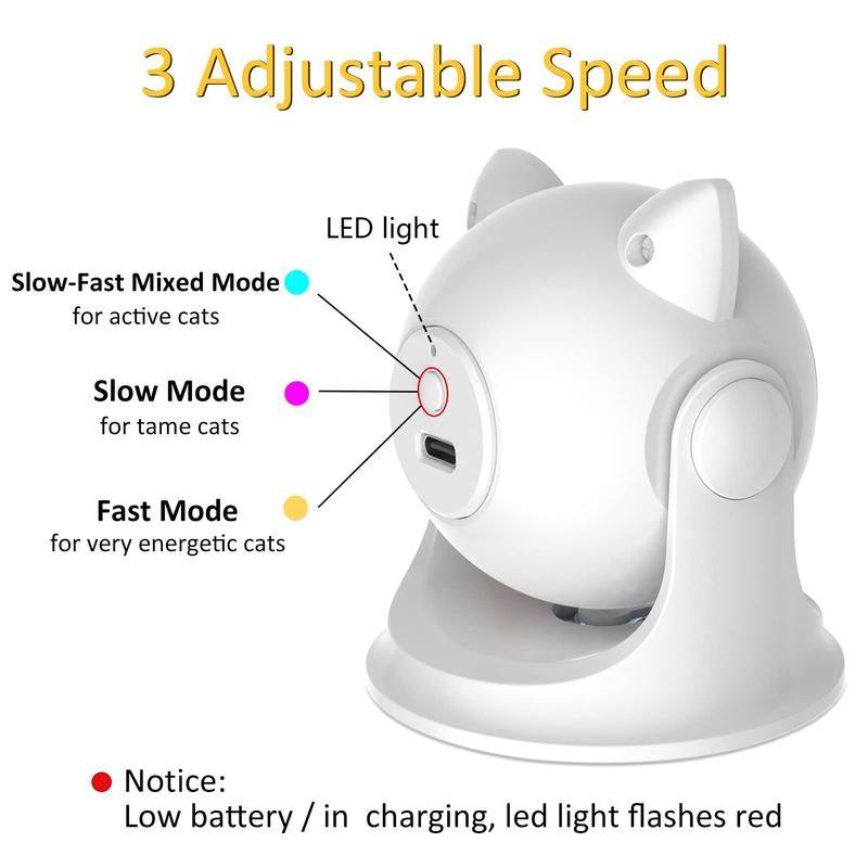 Automatic cat laser toy with three adjustable speeds for interactive play.